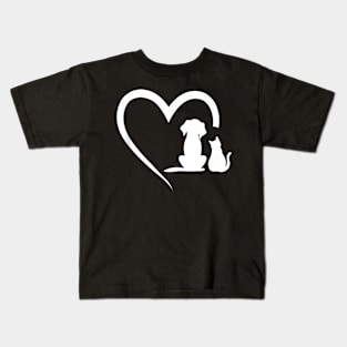 Dog Puppy and Baby Cat Heart - Animal Dog & Cat Heart Kids T-Shirt